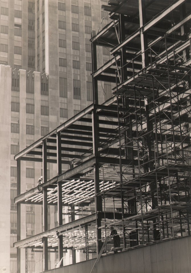 Paul J. Woolf, Rockefeller Center Construction, ​c. 1933. Scaffolding with construction workers.