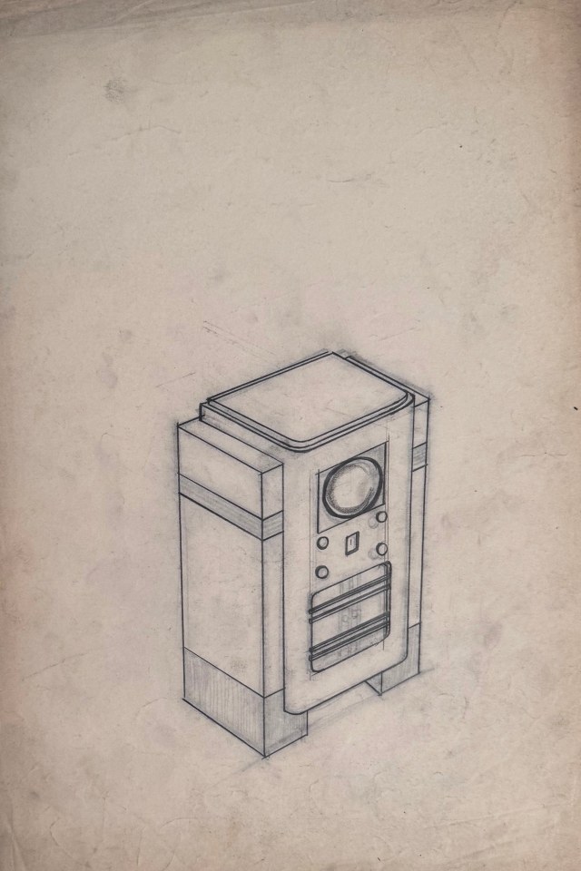 19. John Vassos (American 1898- 1985), Industrial Design Sketch for Early Model Television, c. 1930s, Graphite on paper, 18&rdquo; x 12&rdquo;