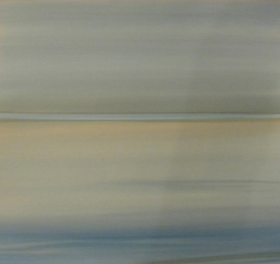 Enrico Cattaneo, Paesaggio, ​2000. Abstract color composition composed of soft blue-green horizontal strokes.