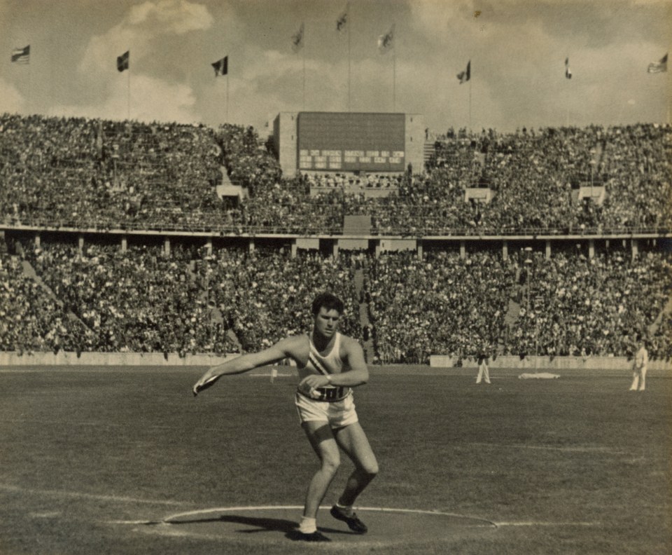 10. Leni Riefenstahl (German, 1902-2003), 10 - Carpenter throwing the discuss (Winner of the Discuss throw), 1936, Vintage Gelatin Silver Print, 9&rdquo; x 11&rdquo;