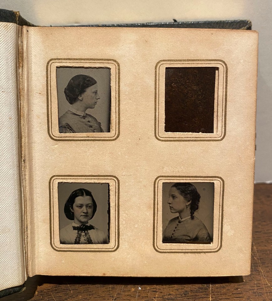 GEM TYPE ALBUM 76 PORTRAITS OF WOMEN BY J.E. TILTON MANY WEARING HATS PRESUMABLY FROM AN ALL-GIRLS SCHOOL BOSTON 1850S