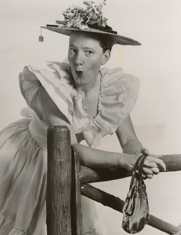 51. NBC Photos, Sarah Colley portrayed the&nbsp;character &ldquo;Minnie Pearl&rdquo; a&nbsp;comedian who often appeared&nbsp;on television representing&nbsp;a satire of Hillbilly and rural&nbsp;southern culture 1957, Gelatin Silver Print, 9&rdquo; x 7&rdquo;