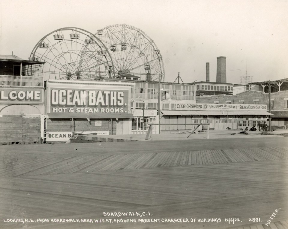 19. Edward Rutter (American, 1883-1964),&nbsp;Boardwalk, Coney Island - Looking N.E. From Boardwalk Near W. 12 St, Showing Present Character of Buildings, 1922, Vintage Gelatin Silver Print, 7.75&rdquo; x 9.5&rdquo;