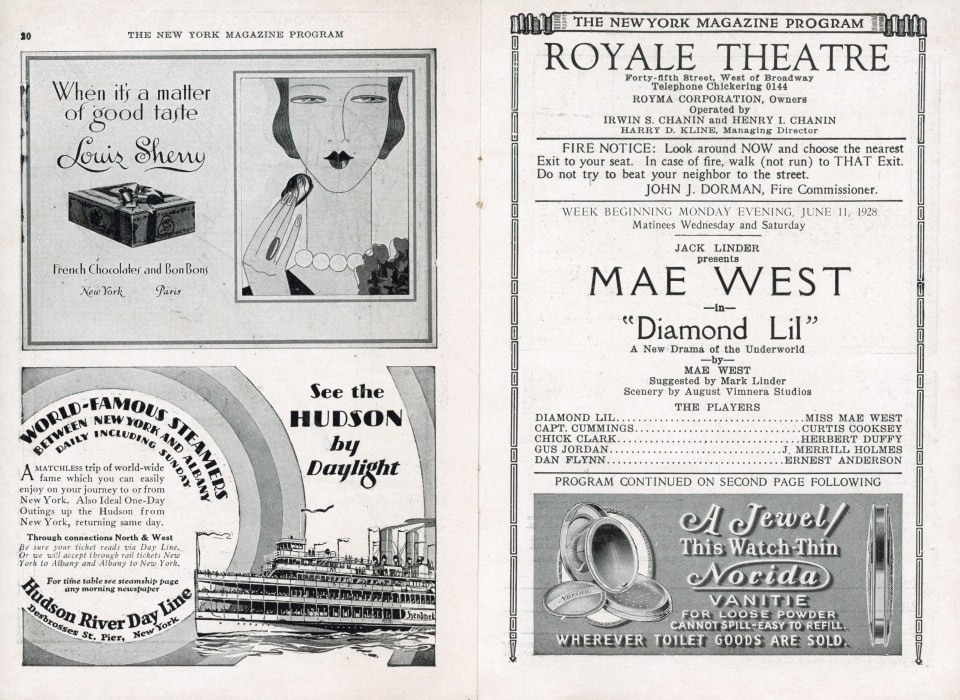 MAE WEST RARE AUTOGRAPHED 1928 PLAYBILL &ldquo;DIAMOND LIL&rdquo;