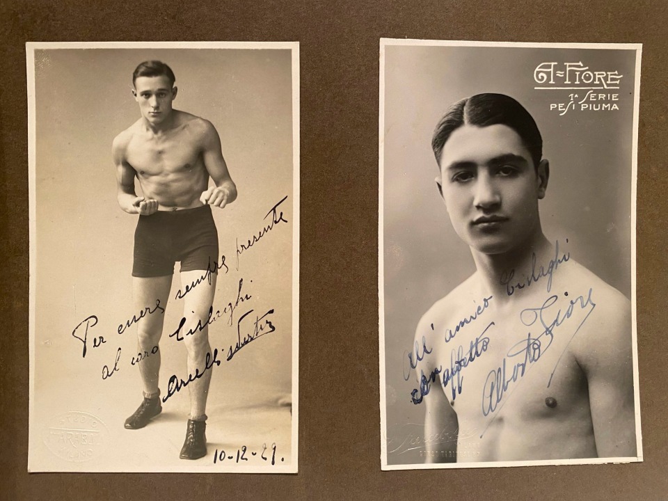 BOXING AUTOGRAPHED ALBUM ITALY MILAN BOXING CLUB, SOME CREDITED TO FARABOLA, 1920S