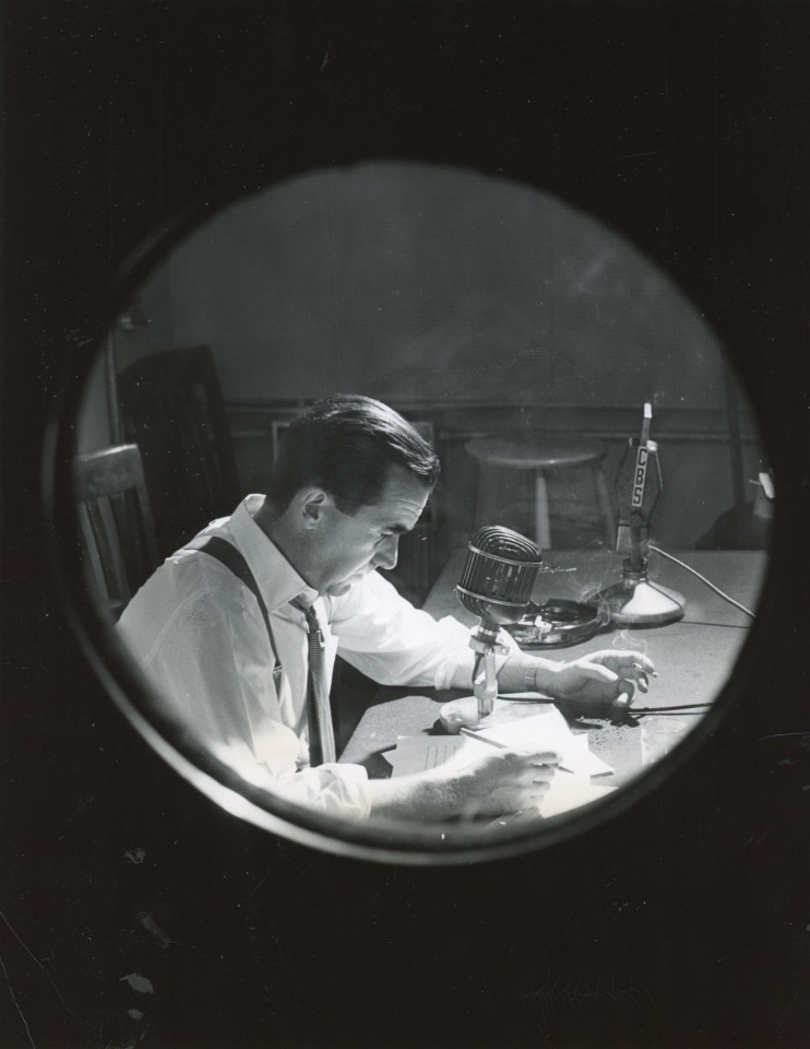 38. Photographer Unknown, Edward R. Murrow narrator of CBS&rsquo; &ldquo;See It Now&rdquo;, Pioneering television journalist, 1951, Gelatin Silver Print, 9&rdquo; x 7&rdquo;