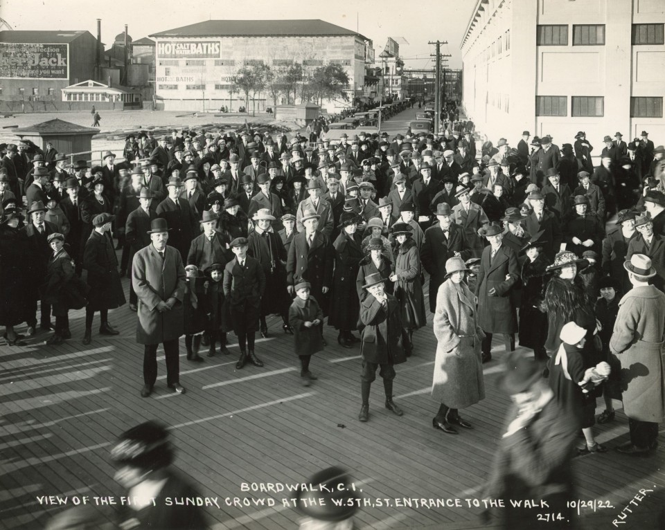 18. Edward Rutter (American, 1883-1964), Boardwalk, Coney Island - View of the First Sunday Crowd at the W. 5th St. Entrance to the Walk, 1922, Vintage Gelatin Silver Print, 7.75&rdquo; x 9.5&rdquo;