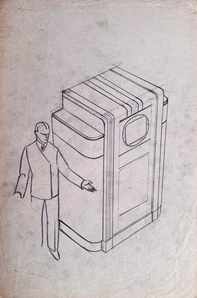 23. John Vassos (American 1898-1985), Industrial Design Sketch for Early Model Television, c. 1930s, Graphite on paper, 18&rdquo; x 12&rdquo;