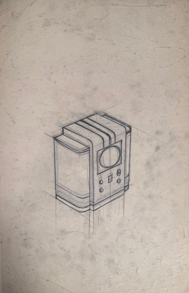 20. John Vassos (American 1898- 1985), Industrial Design Sketch for Early Model Television, c. 1930s, Graphite on paper, 18&rdquo; x 12&rdquo;