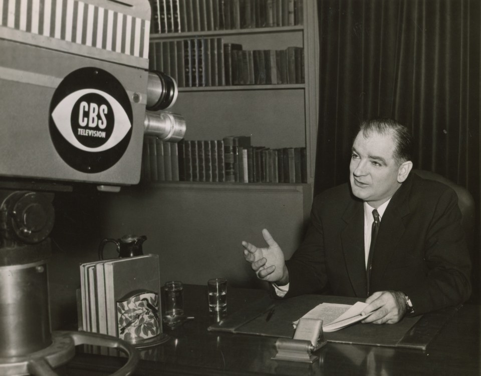 39. Associated Press Photo, Senator Joeseph McCarthy sits in front of a camera in Liederkrantz Hall to make his radio and television &ldquo;answer&rdquo; to Former President Truman&rsquo;s speech, New York, 1953, Gelatin Silver Print, 7&rdquo; x 9&rdquo;