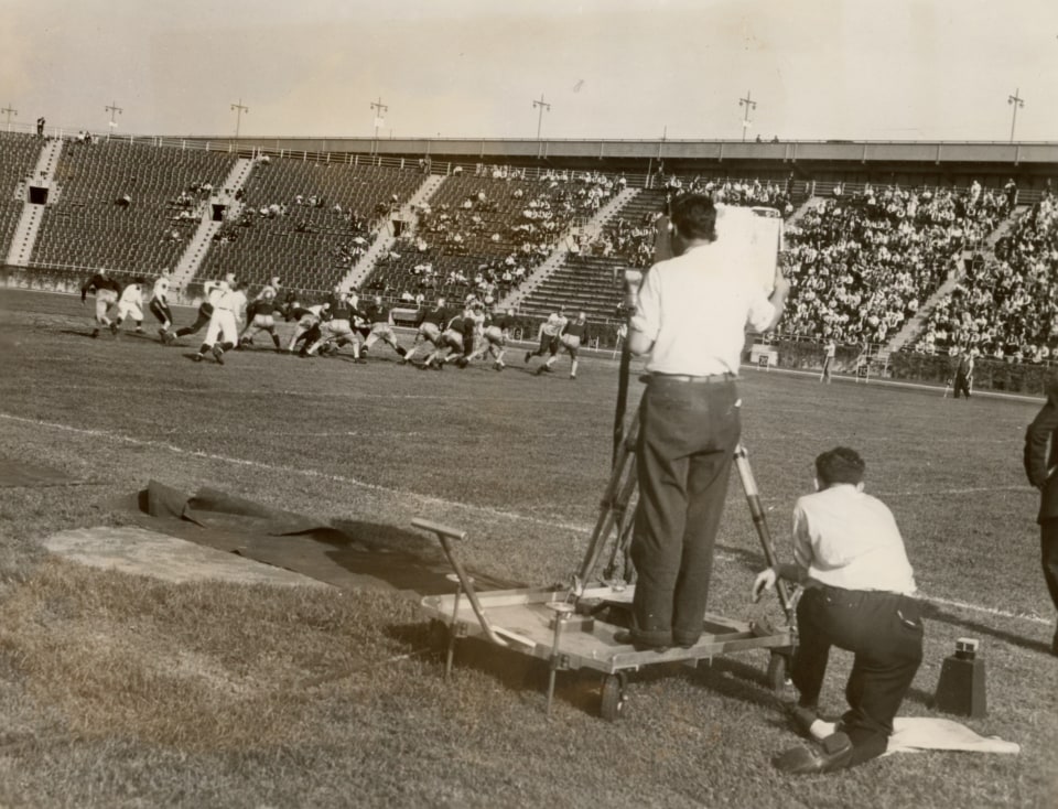 15. Photographer Unknown, First Televised Football Game at Triborough Stadium, Randall&rsquo;s Island, between Fordham University and Waynesburg College New York, 1939, Gelatin Silver Print, 8&rdquo; x 10&rdquo;