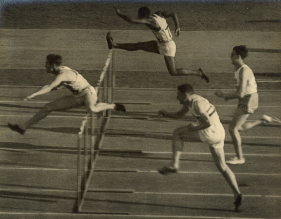 37. Leni Riefenstahl (German, 1902-2003), 39 - Towns in the end spurt series two (110 m Hurdles Final, The winner Towns -USA in front), 1936, Vintage Gelatin Silver Print, 9&rdquo; x 11&rdquo;