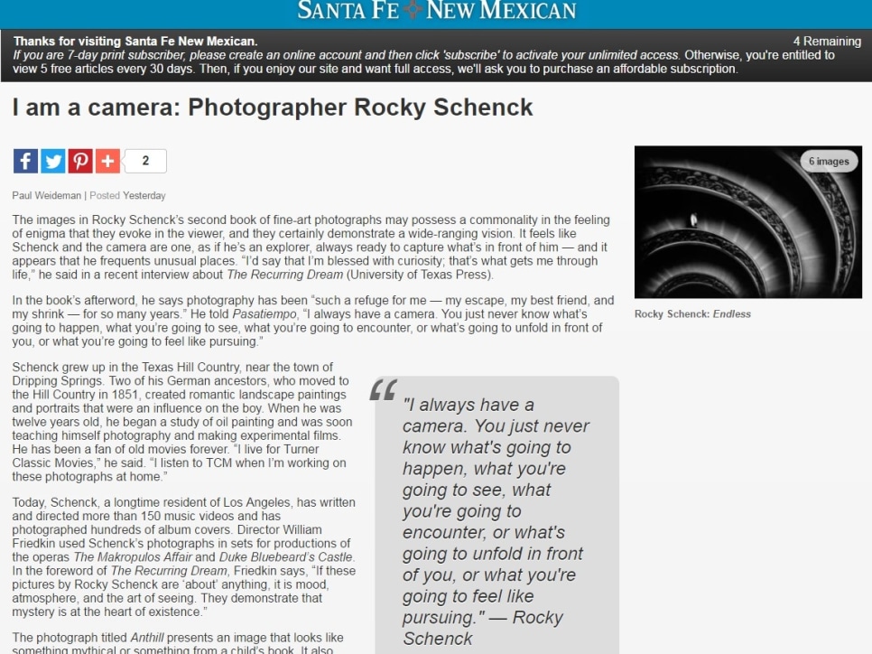 Rocky Schenck - I am a camera: Photographer Rocky Schenck - Santa Fe New Mexican