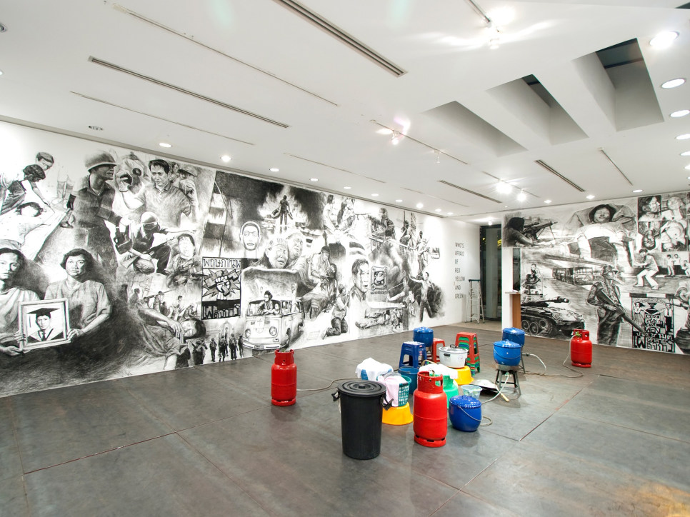 Rirkrit Tiravanija participates in Hirshhorn Museum in Washington with her exhibition (who's afraid of red, yellow and green)