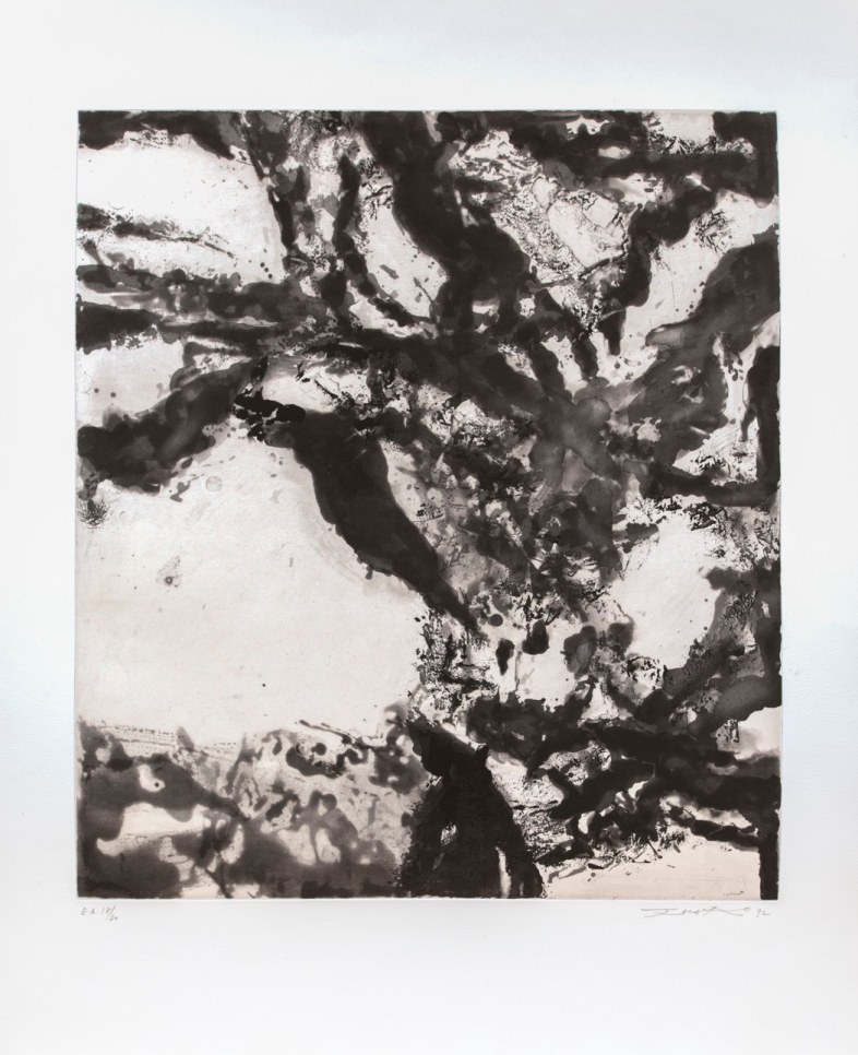 Zao Wou-Ki etching with aquatint featuring a black and grey abstract composition
