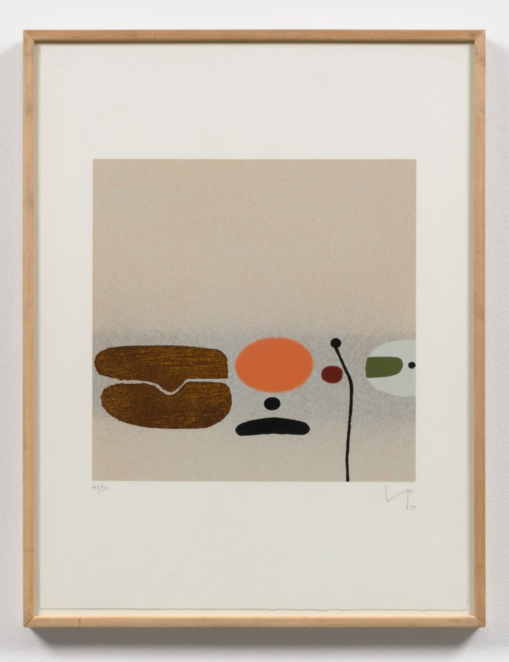 Abstract screenprint by Victor Pasmore featuring organic, colored shapes on a tan background