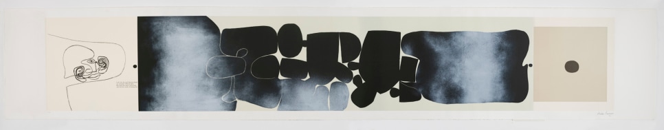 A Victor Pasmore screenprint featuring organic, black shapes and lines, some with a cloudy white center
