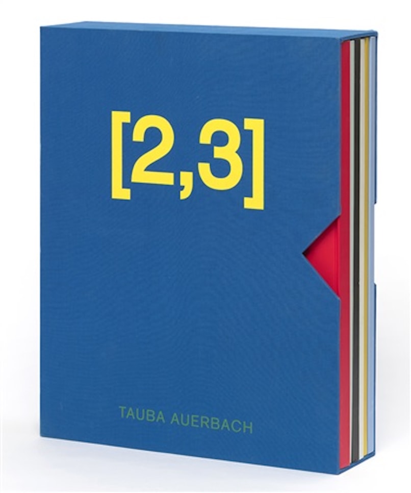 Tauba Auerbach book featuring a blue case entitled "[2,3]" in yellow text  