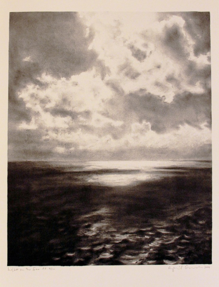 April Gornik lithograph featuring a dim ocean scene and light clouds