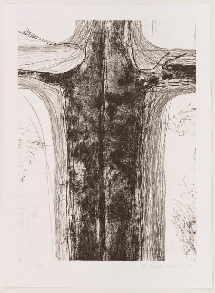 Magdalena Abakanowicz etching featuring an abstracted torso shape on paper