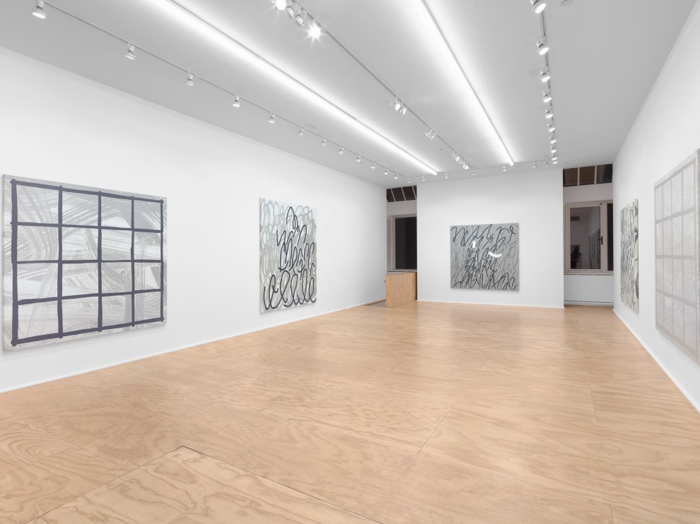 Installation view of Amy Feldman paintings