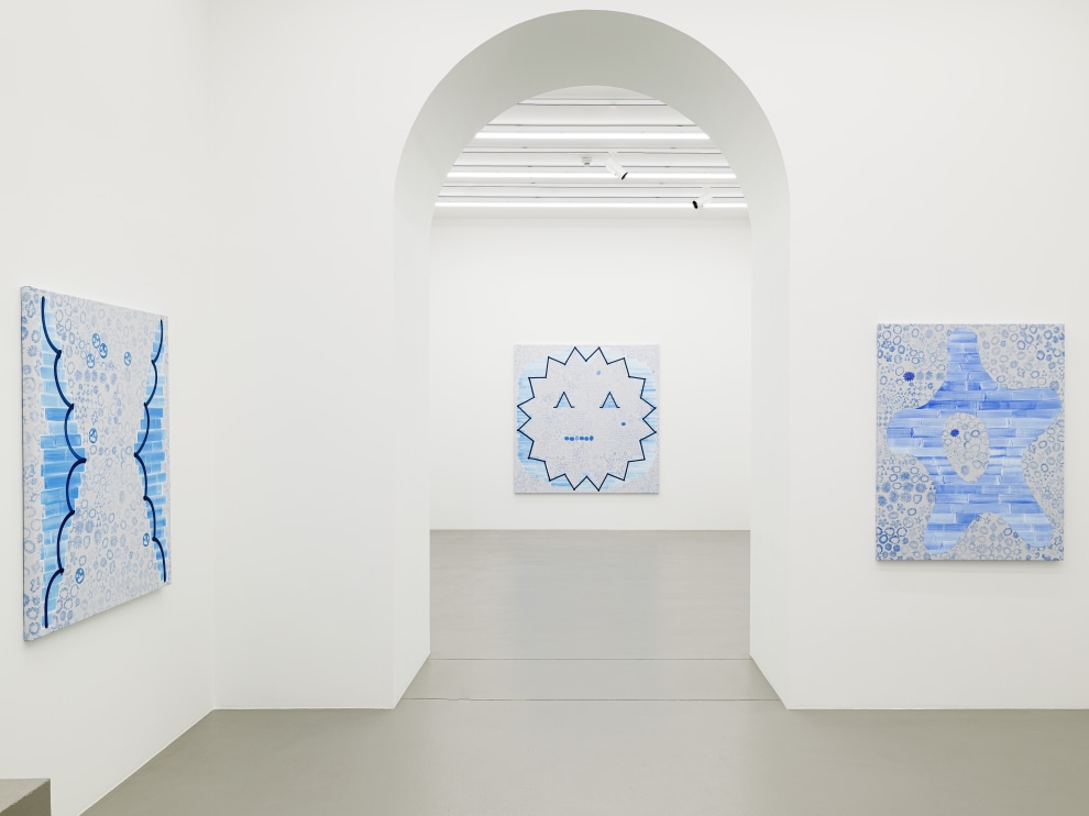 Installation view of two Amy Feldman paintings 