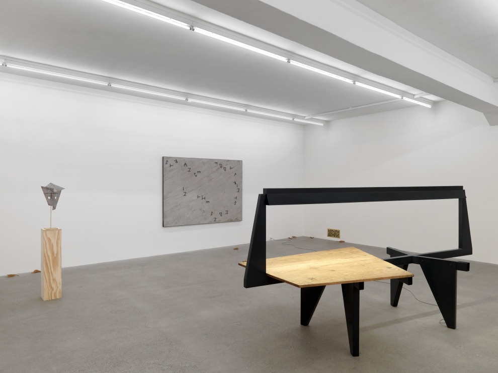 Installation view of Martin Boyce sculpture and photography exhibition