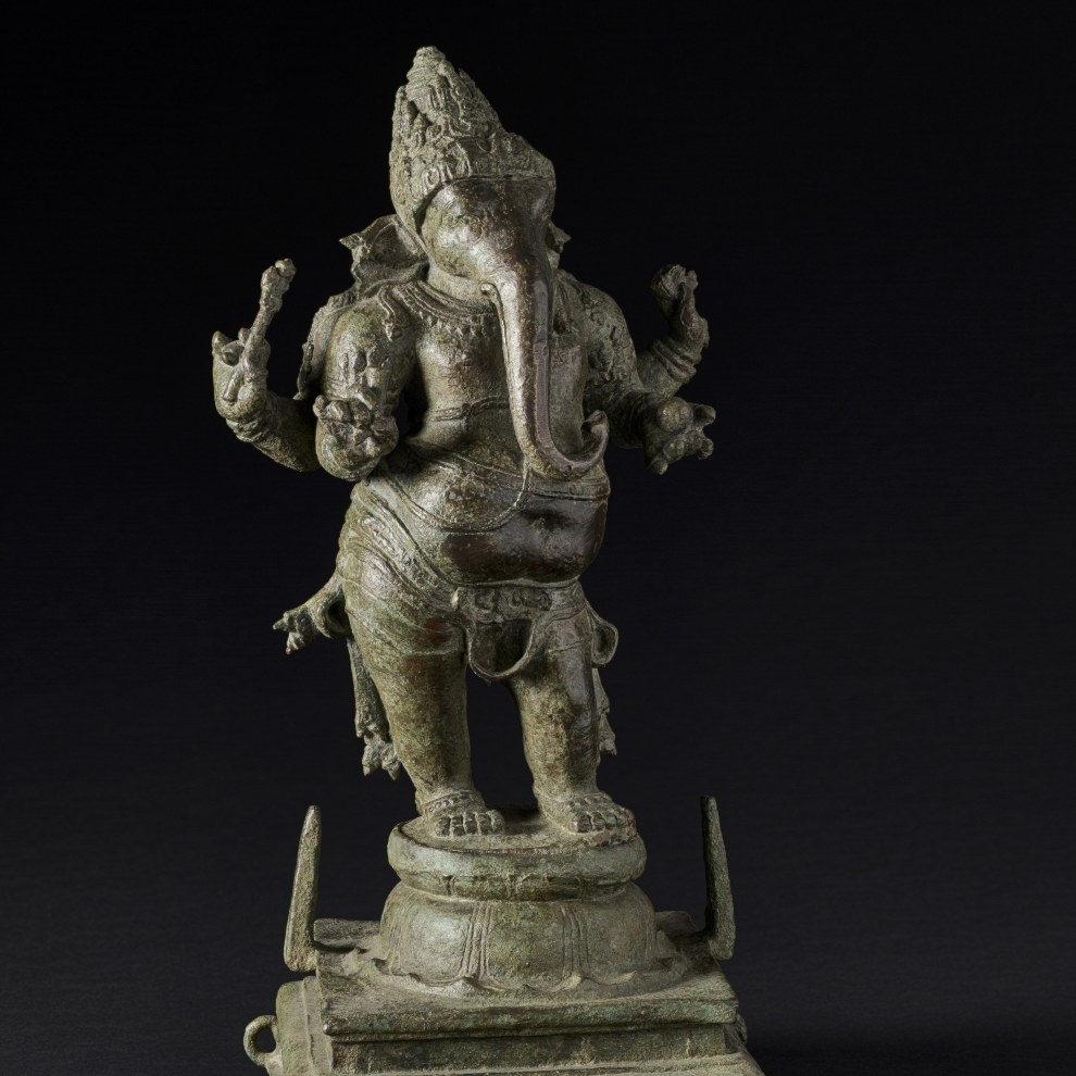 Detail of Chola bronze sculpture of elephant god ganesha