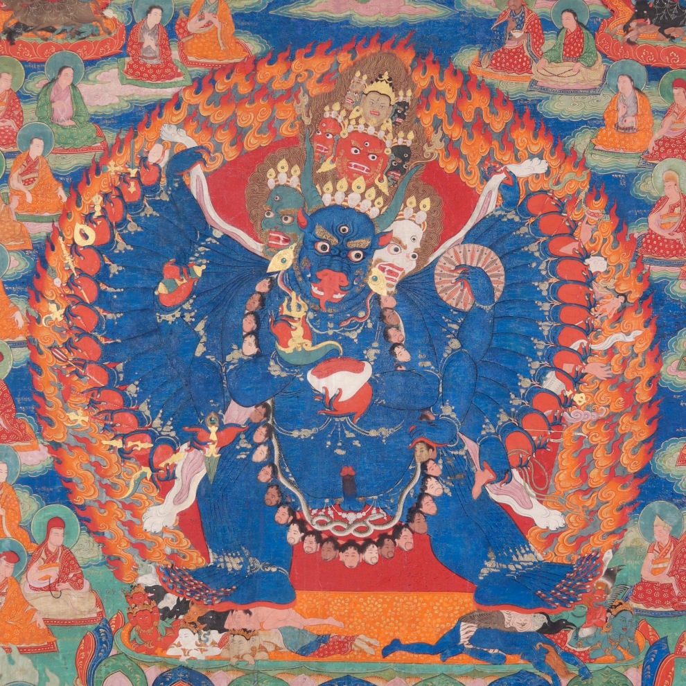 The blue, buffalo-headed Yamantaka is ithyphallic and without consort in his Ekavira Vajrabhairava manifestation.