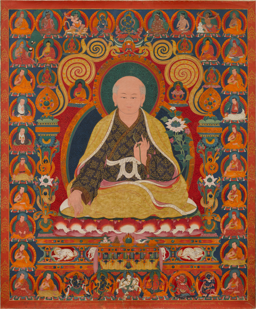 Tibetan painting of Sachen Kunga Nyingpo (1092-1158), one of the Five Superiors of the Tibetan Sakya order