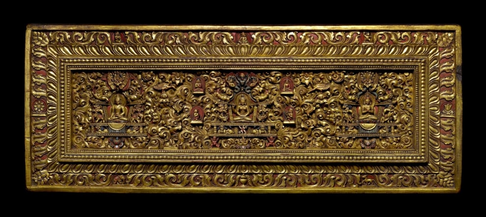 Tibetan wood book cover with gilding